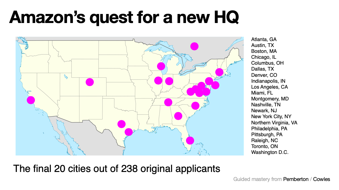 This image shows the applicants to be the home of Amazon's second HQ