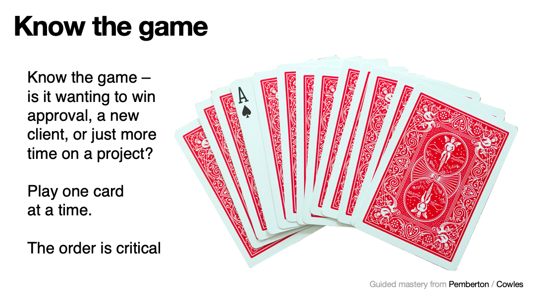 This slide explains A powerPoint presentation is like a deck of cards. Play one card at a time.